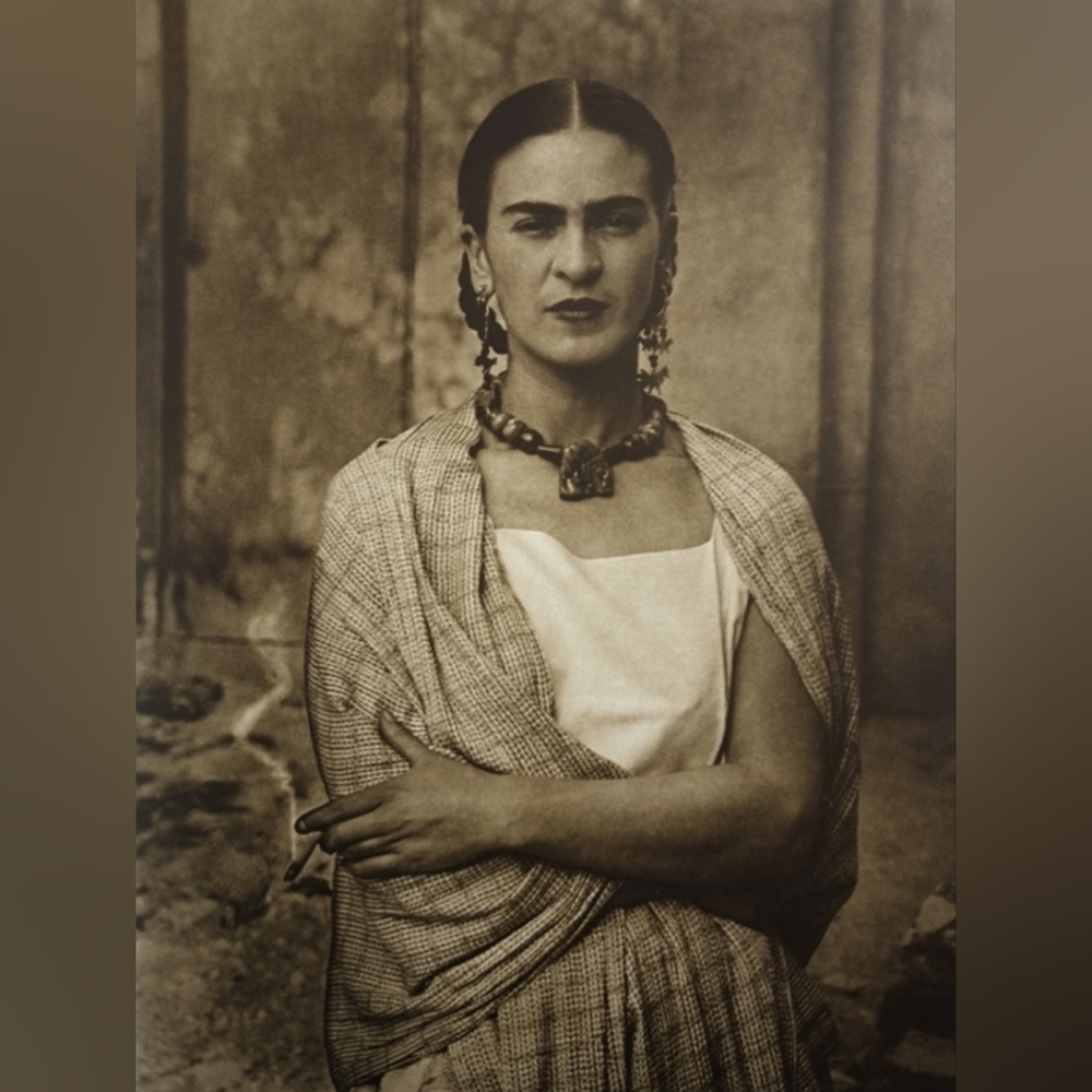 Vintage Style Sepia Portrait Print Of Frida Kahlo